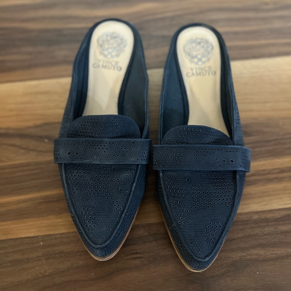 Vince Camuto Dark Blue Perforated Mules
